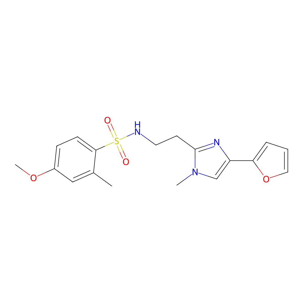 N-{2-[4-(furan-2-yl)-1-methyl-1H-imidazol-2-yl]ethyl}-4-methoxy-2-methylbenzene-1-sulfonamide molecular structure, CAS 1421459-13-3