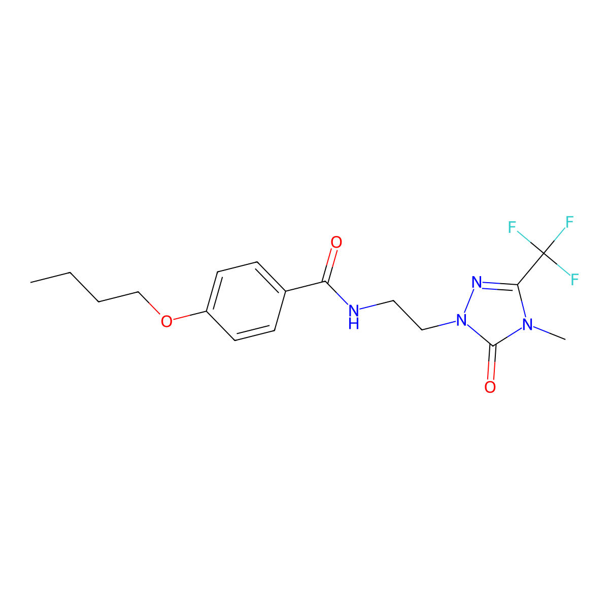4-butoxy-N-(2-(4-methyl-5-oxo-3-(trifluoromethyl)-4,5-dihydro-1H-1,2,4-triazol-1-yl)ethyl)benzamide molecular structure, CAS 1421459-17-7