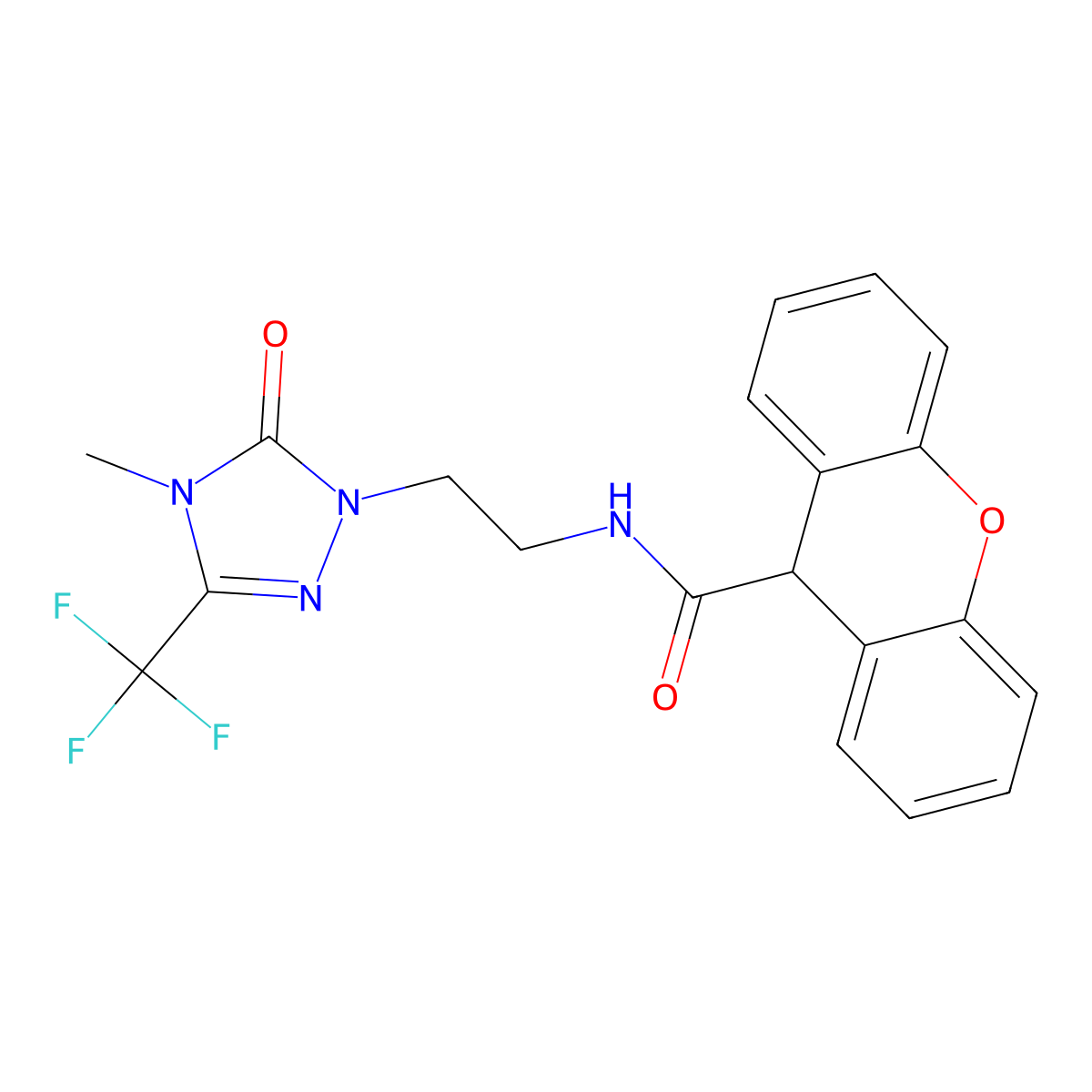 N-{2-[4-methyl-5-oxo-3-(trifluoromethyl)-4,5-dihydro-1H-1,2,4-triazol-1-yl]ethyl}-9H-xanthene-9-carboxamide molecular structure, CAS 1421459-24-6