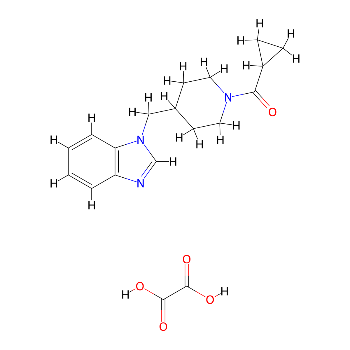 (4-((1H-benzo[d]imidazol-1-yl)methyl)piperidin-1-yl)(cyclopropyl)methanone oxalate molecular structure, CAS 1421459-25-7