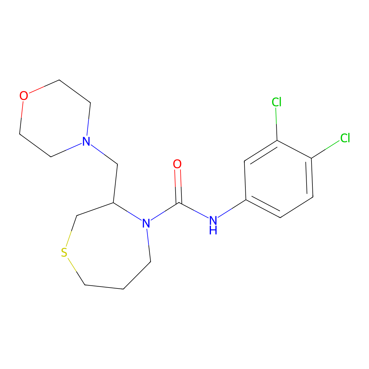 N-(3,4-dichlorophenyl)-3-(morpholinomethyl)-1,4-thiazepane-4-carboxamide molecular structure, CAS 1421459-30-4