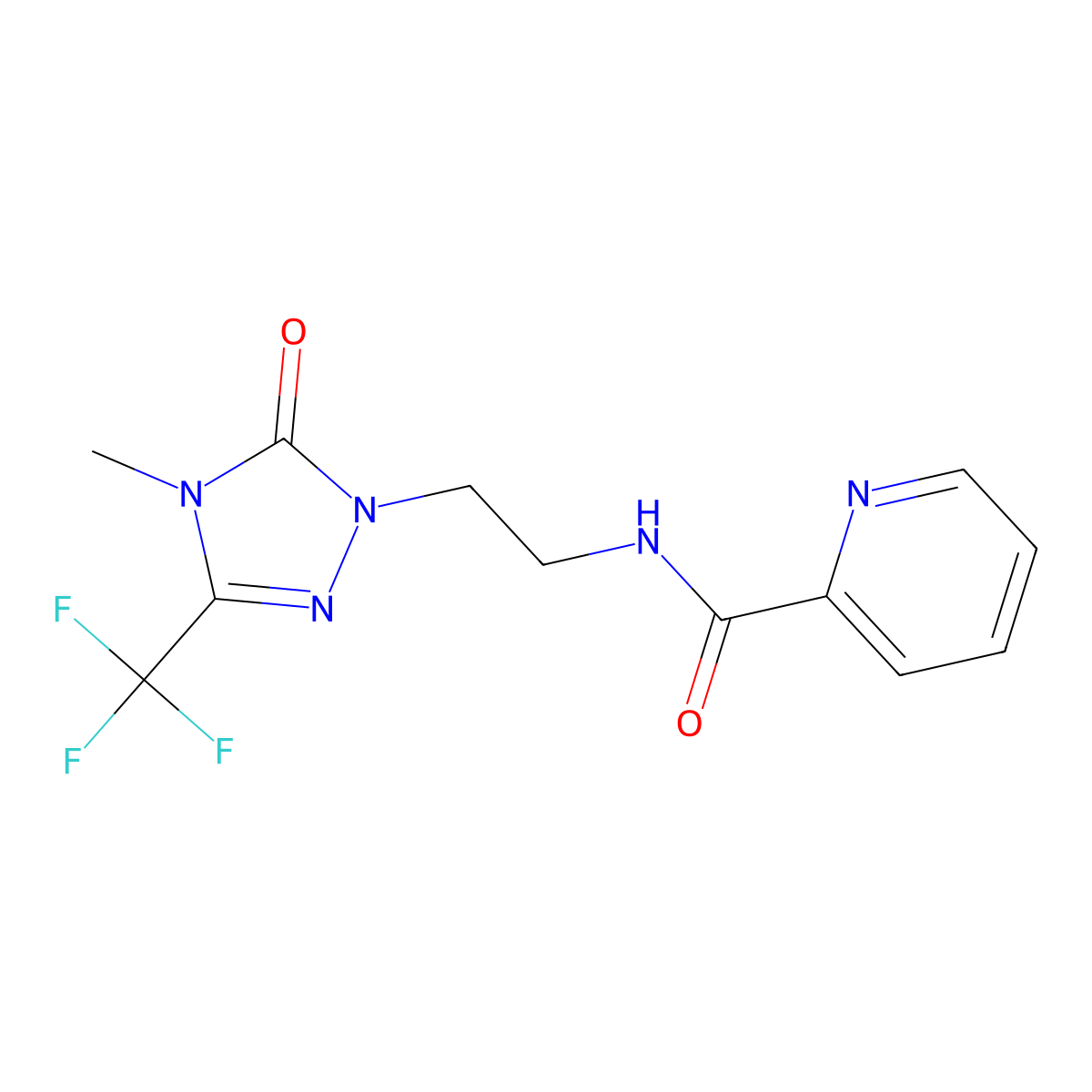 N-(2-(4-methyl-5-oxo-3-(trifluoromethyl)-4,5-dihydro-1H-1,2,4-triazol-1-yl)ethyl)picolinamide molecular structure, CAS 1421459-34-8