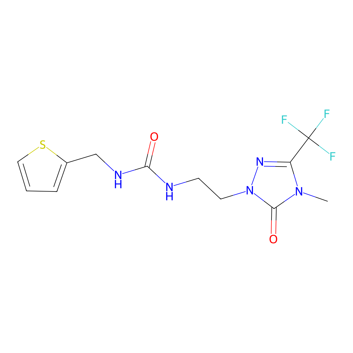 1-(2-(4-methyl-5-oxo-3-(trifluoromethyl)-4,5-dihydro-1H-1,2,4-triazol-1-yl)ethyl)-3-(thiophen-2-ylmethyl)urea molecular structure, CAS 1421459-41-7
