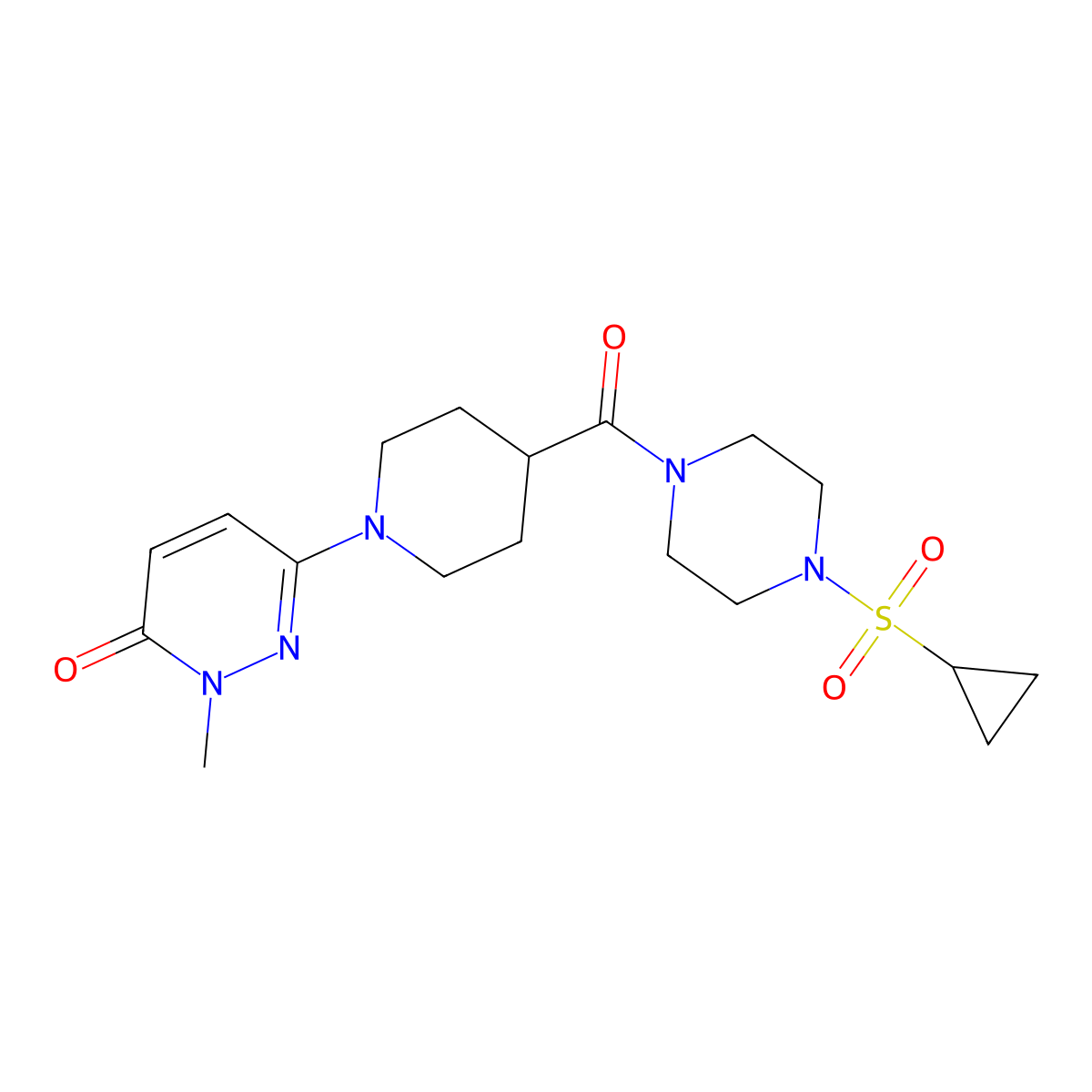 6-(4-(4-(cyclopropylsulfonyl)piperazine-1-carbonyl)piperidin-1-yl)-2-methylpyridazin-3(2H)-one molecular structure, CAS 1421459-44-0