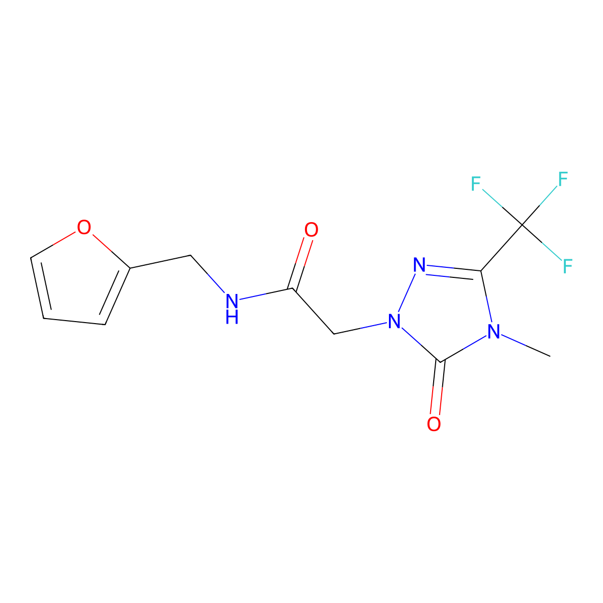 N-(furan-2-ylmethyl)-2-(4-methyl-5-oxo-3-(trifluoromethyl)-4,5-dihydro-1H-1,2,4-triazol-1-yl)acetamide molecular structure, CAS 1421459-50-8