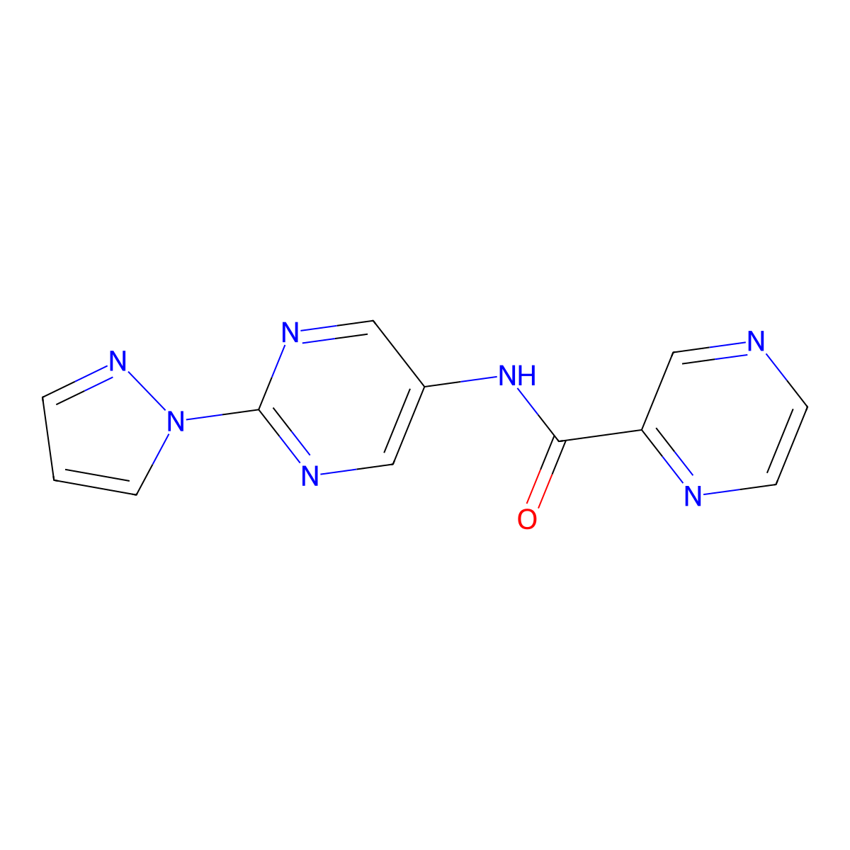 N-[2-(1H-pyrazol-1-yl)pyrimidin-5-yl]pyrazine-2-carboxamide molecular structure, CAS 1421459-56-4