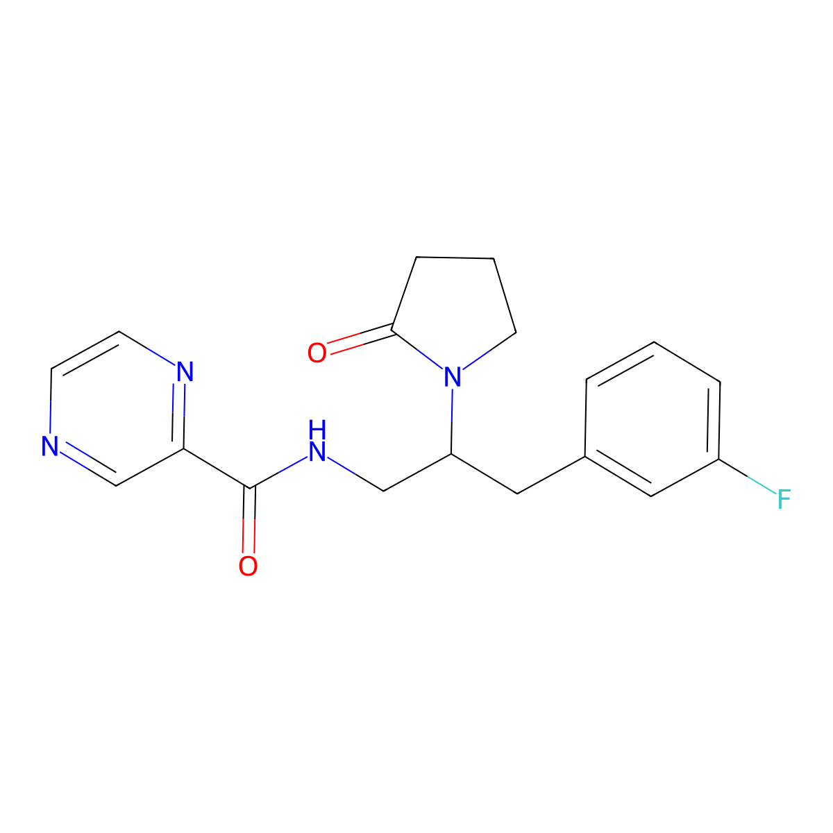 N-[3-(3-Fluorophenyl)-2-(2-oxopyrrolidin-1-YL)propyl]pyrazine-2-carboxamide molecular structure, CAS 1421459-57-5