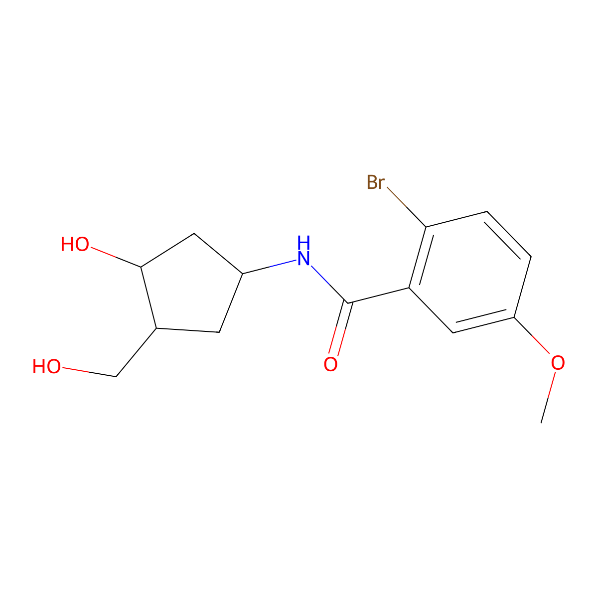 2-Bromo-N-[3-hydroxy-4-(hydroxymethyl)cyclopentyl]-5-methoxybenzamide molecular structure, CAS 1421459-64-4