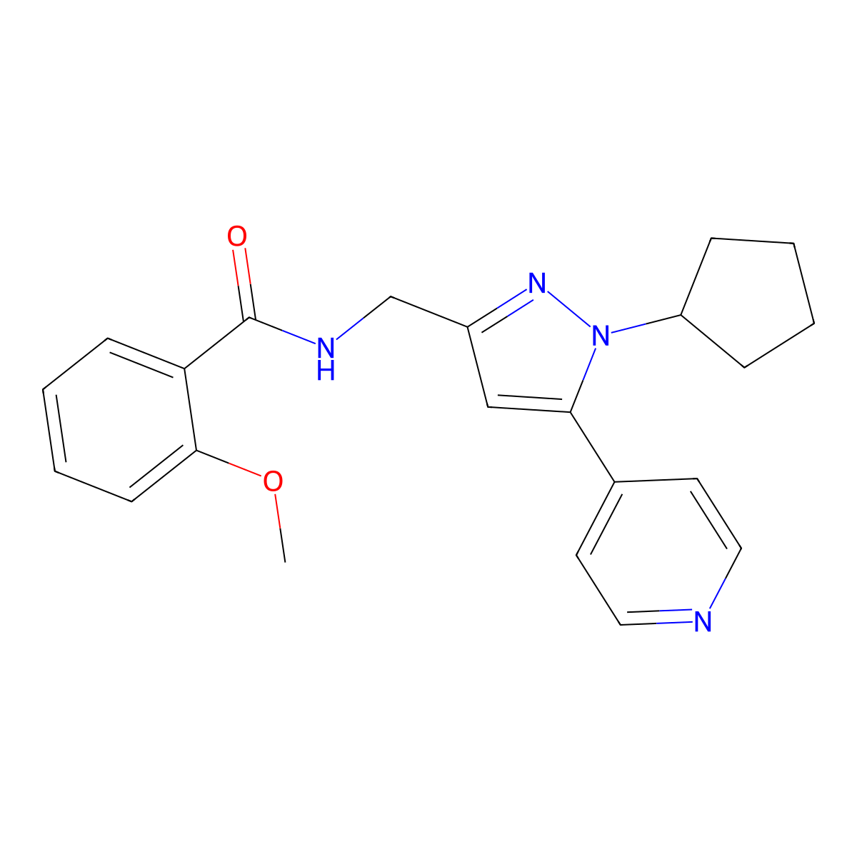 N-{[1-cyclopentyl-5-(pyridin-4-yl)-1H-pyrazol-3-yl]methyl}-2-methoxybenzamide molecular structure, CAS 1421459-71-3