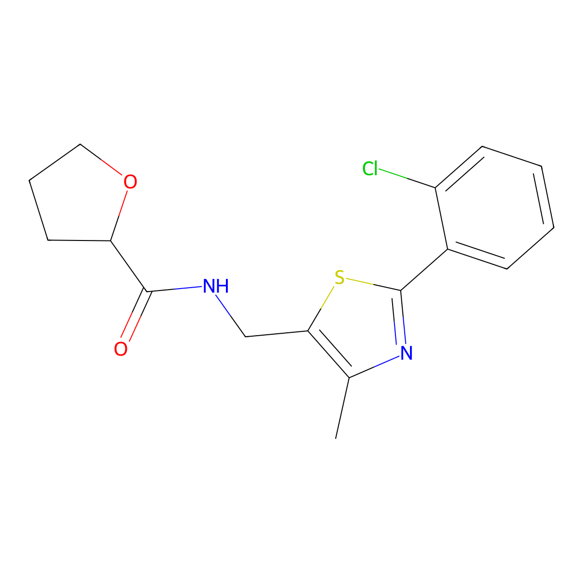N-((2-(2-chlorophenyl)-4-methylthiazol-5-yl)methyl)tetrahydrofuran-2-carboxamide molecular structure, CAS 1421459-74-6