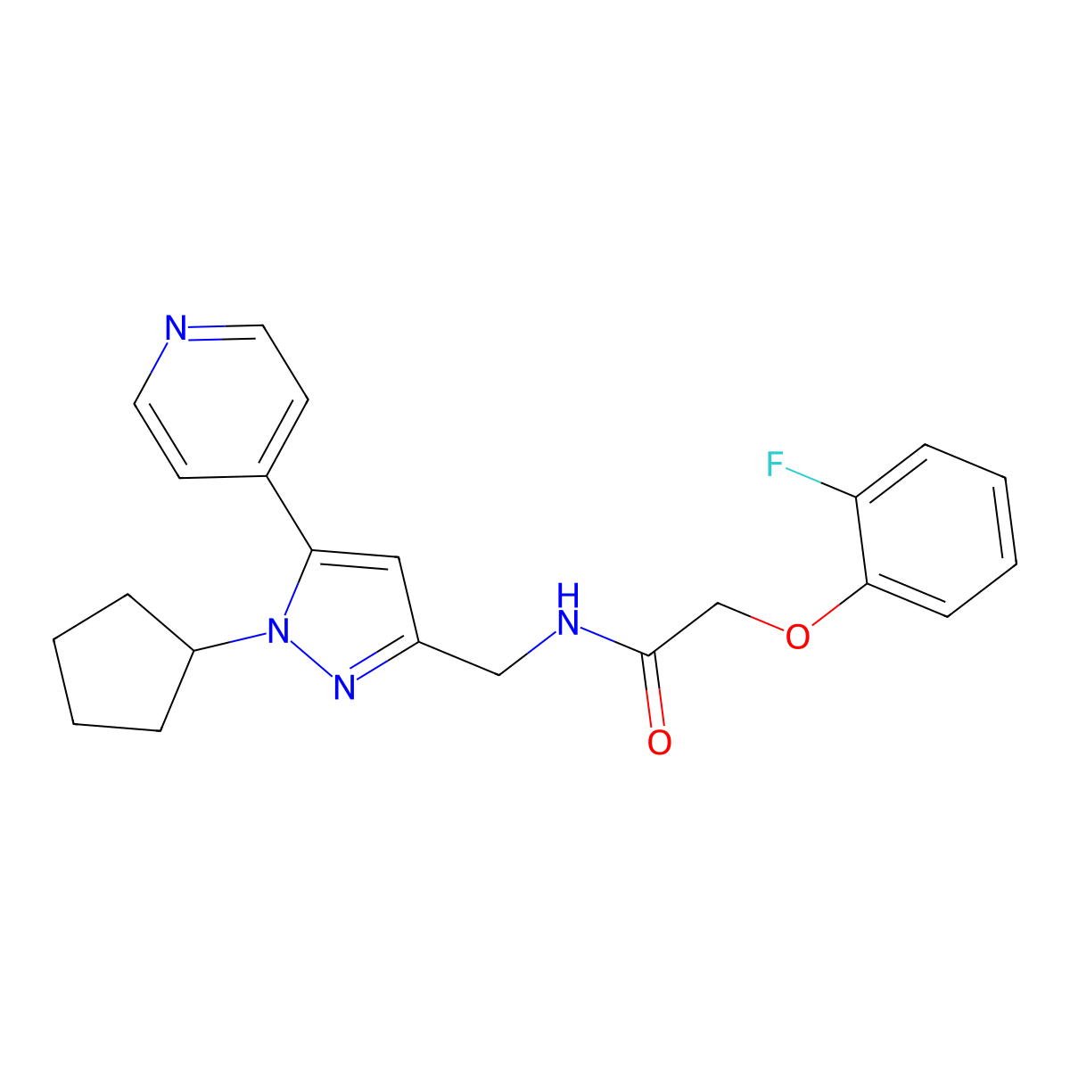 N-{[1-cyclopentyl-5-(pyridin-4-yl)-1H-pyrazol-3-yl]methyl}-2-(2-fluorophenoxy)acetamide molecular structure, CAS 1421459-78-0