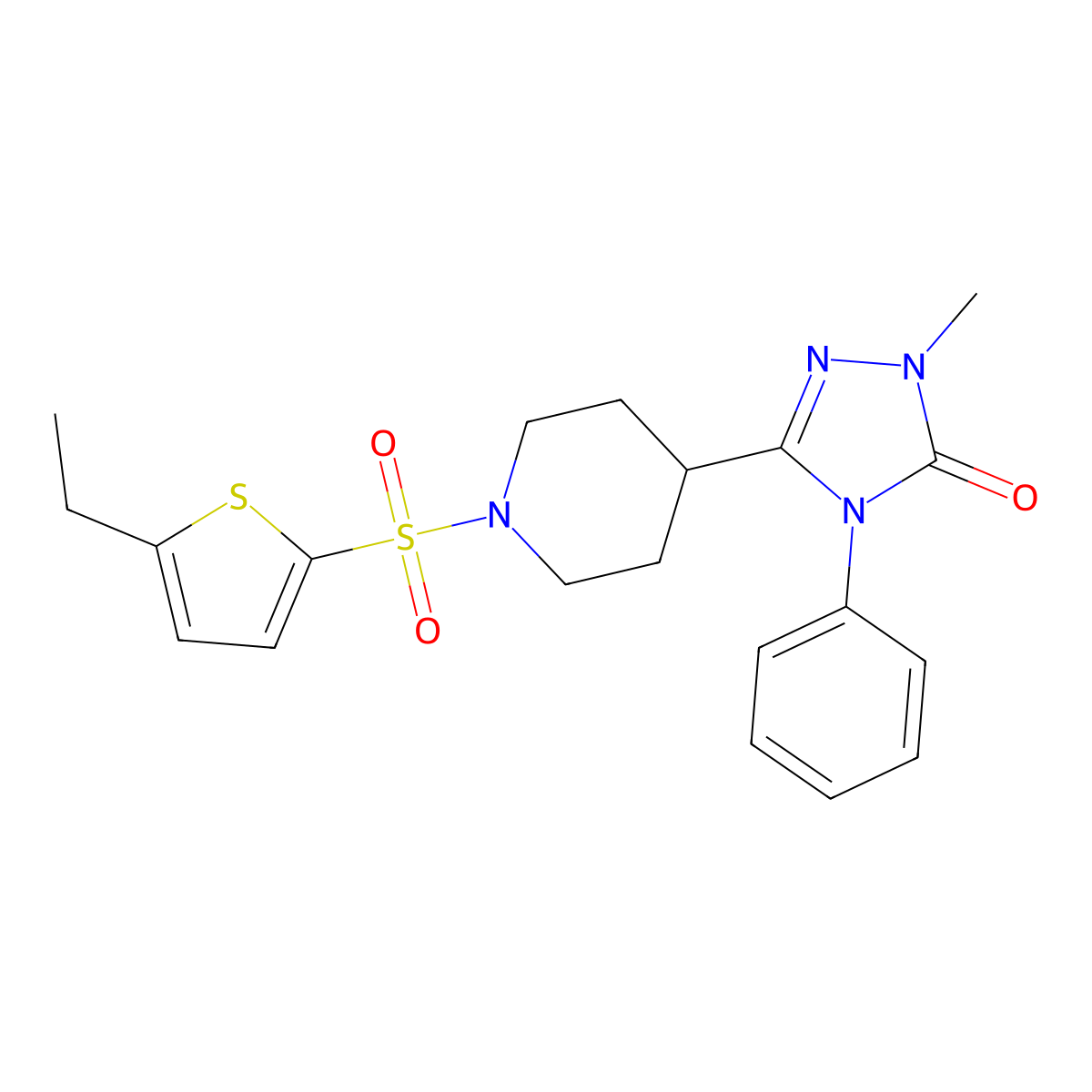 3-(1-((5-ethylthiophen-2-yl)sulfonyl)piperidin-4-yl)-1-methyl-4-phenyl-1H-1,2,4-triazol-5(4H)-one molecular structure, CAS 1421459-79-1