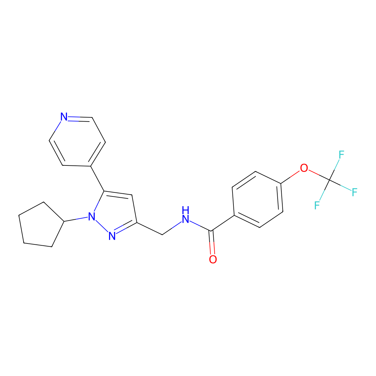 N-{[1-cyclopentyl-5-(pyridin-4-yl)-1H-pyrazol-3-yl]methyl}-4-(trifluoromethoxy)benzamide molecular structure, CAS 1421459-90-6
