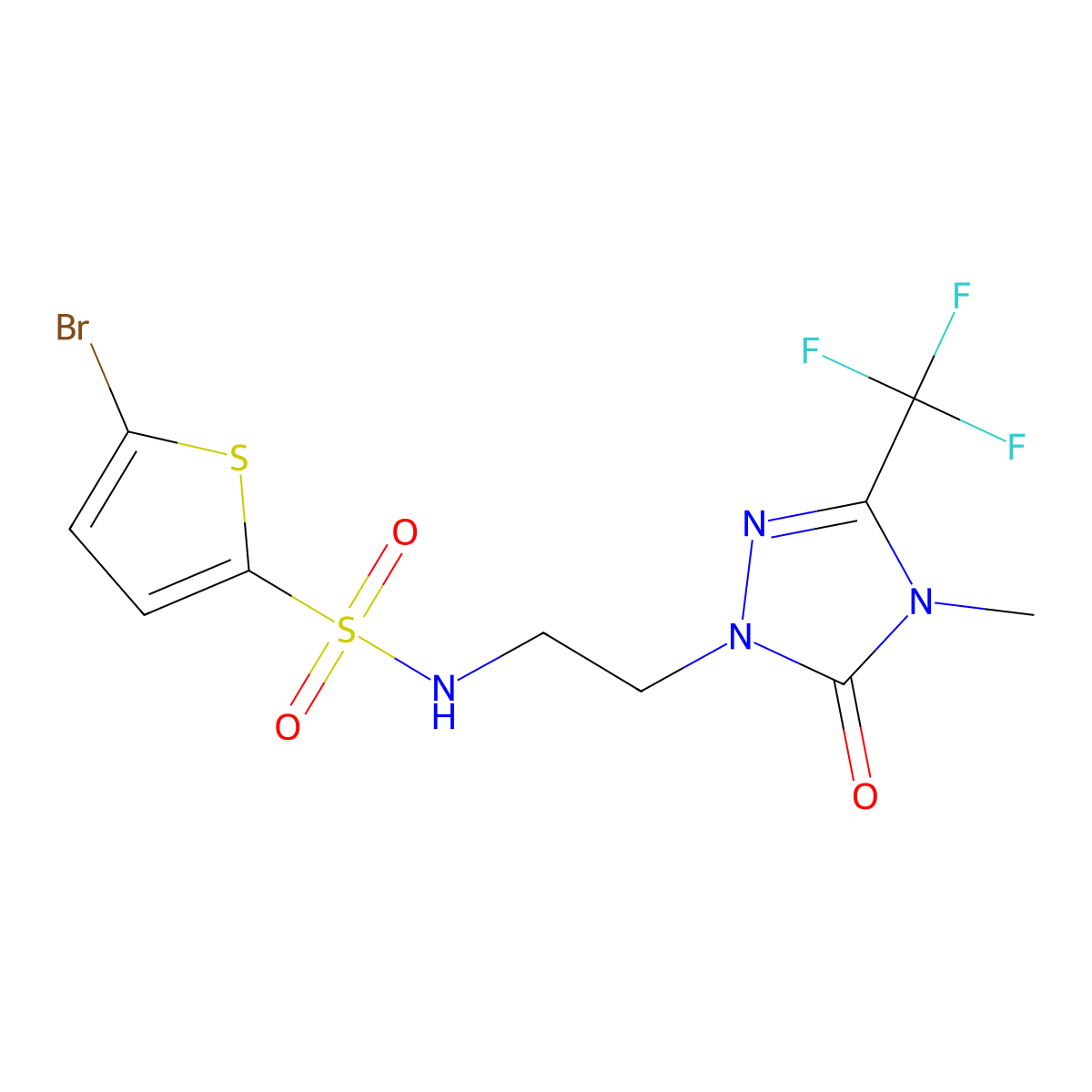 5-bromo-N-{2-[4-methyl-5-oxo-3-(trifluoromethyl)-4,5-dihydro-1H-1,2,4-triazol-1-yl]ethyl}thiophene-2-sulfonamide molecular structure, CAS 1421459-98-4