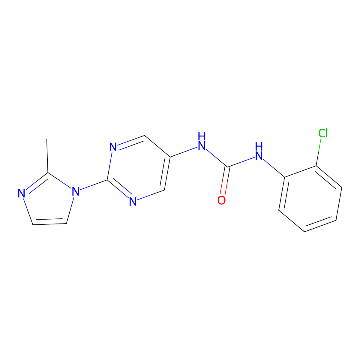 1-(2-chlorophenyl)-3-(2-(2-methyl-1H-imidazol-1-yl)pyrimidin-5-yl)urea molecular structure, CAS 1421460-03-8