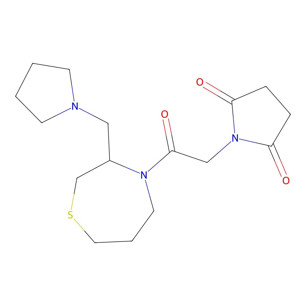 1-(2-Oxo-2-(3-(pyrrolidin-1-ylmethyl)-1,4-thiazepan-4-yl)ethyl)pyrrolidine-2,5-dione molecular structure, CAS 1421460-12-9