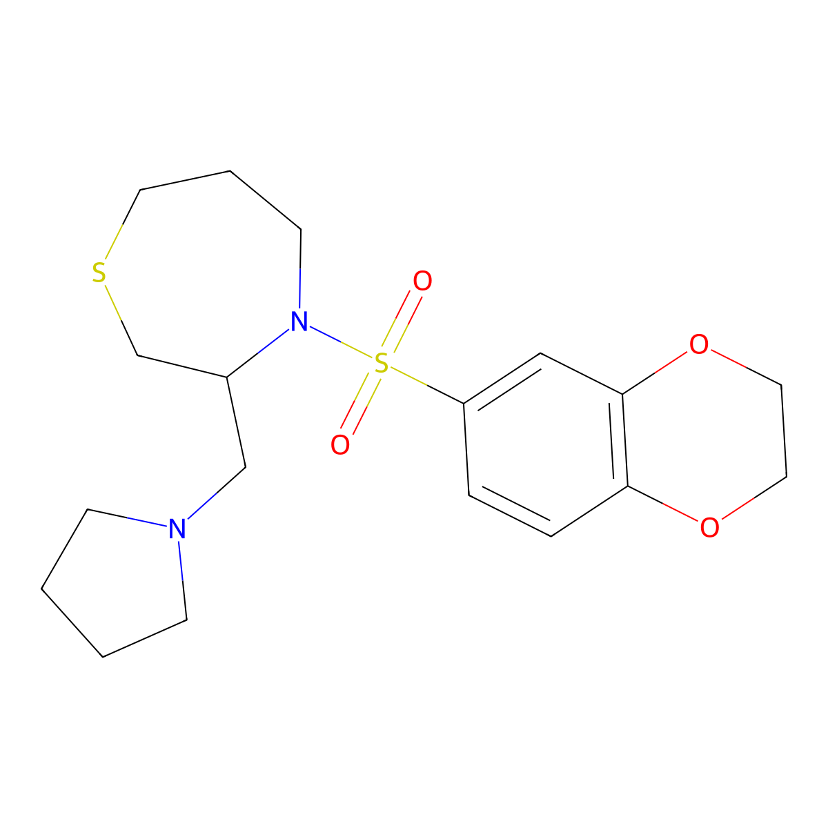 4-(2,3-Dihydro-1,4-benzodioxine-6-sulfonyl)-3-[(pyrrolidin-1-yl)methyl]-1,4-thiazepane molecular structure, CAS 1421460-16-3