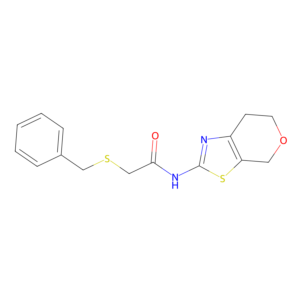2-(benzylthio)-N-(6,7-dihydro-4H-pyrano[4,3-d]thiazol-2-yl)acetamide molecular structure, CAS 1421460-20-9