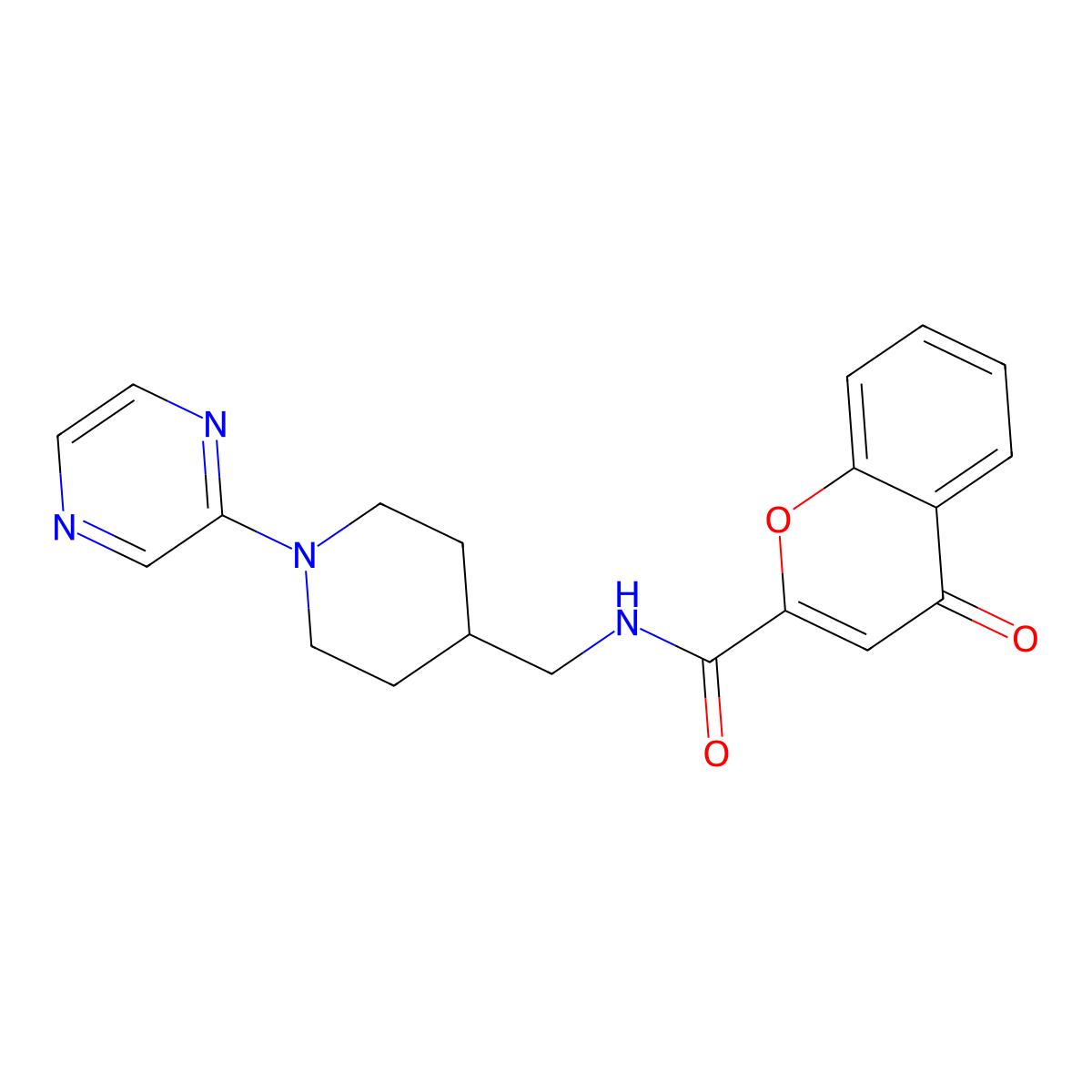 4-oxo-N-((1-(pyrazin-2-yl)piperidin-4-yl)methyl)-4H-chromene-2-carboxamide molecular structure, CAS 1421461-54-2