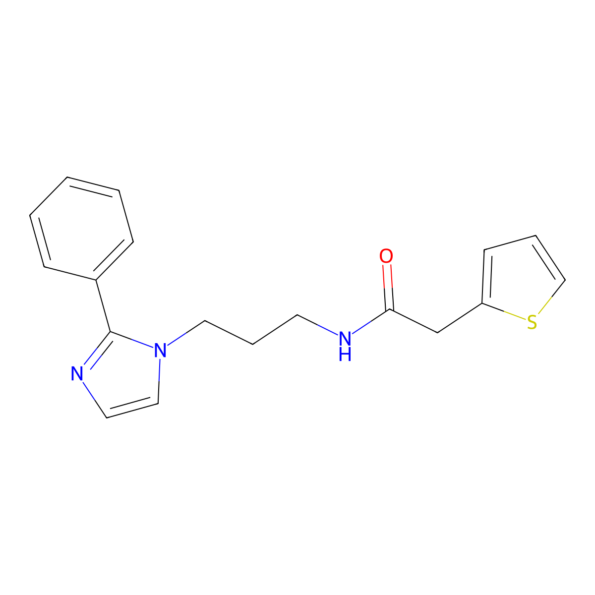 N-(3-(2-phenyl-1H-imidazol-1-yl)propyl)-2-(thiophen-2-yl)acetamide molecular structure, CAS 1421461-70-2