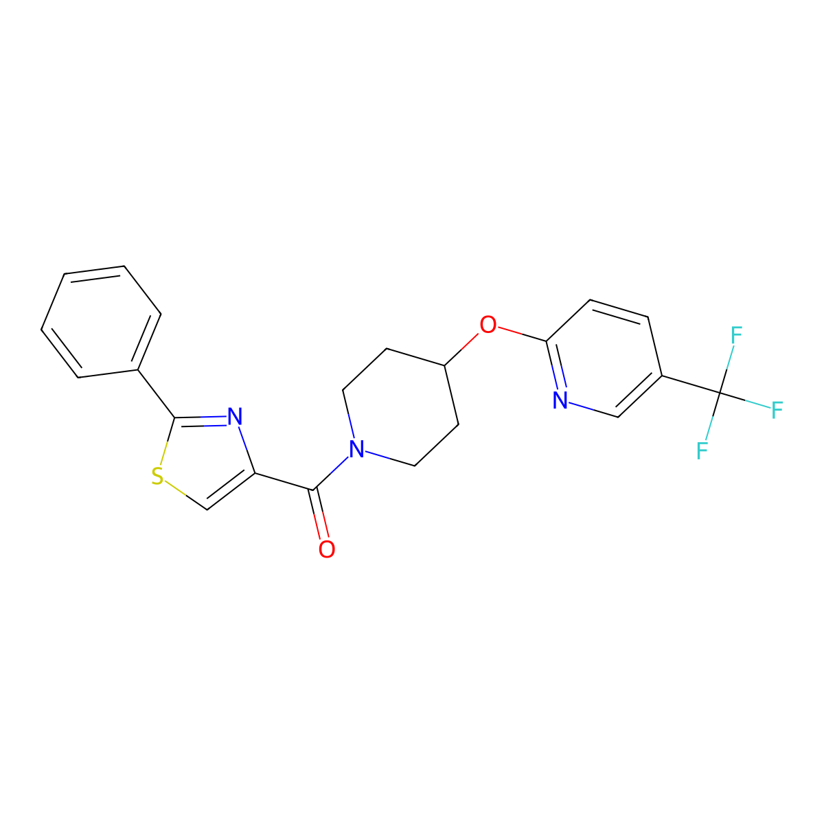 (2-Phenylthiazol-4-yl)(4-((5-(trifluoromethyl)pyridin-2-yl)oxy)piperidin-1-yl)methanone molecular structure, CAS 1421461-80-4