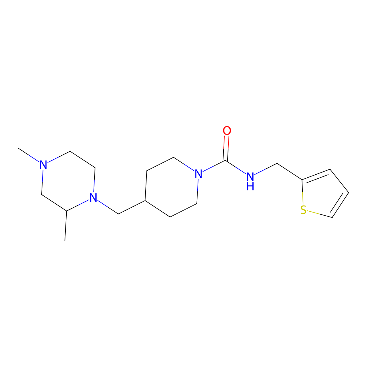 4-((2,4-dimethylpiperazin-1-yl)methyl)-N-(thiophen-2-ylmethyl)piperidine-1-carboxamide molecular structure, CAS 1421461-82-6