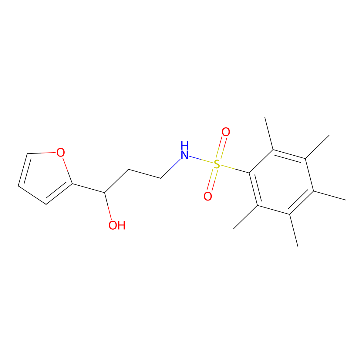 N-(3-(furan-2-yl)-3-hydroxypropyl)-2,3,4,5,6-pentamethylbenzenesulfonamide molecular structure, CAS 1421461-84-8