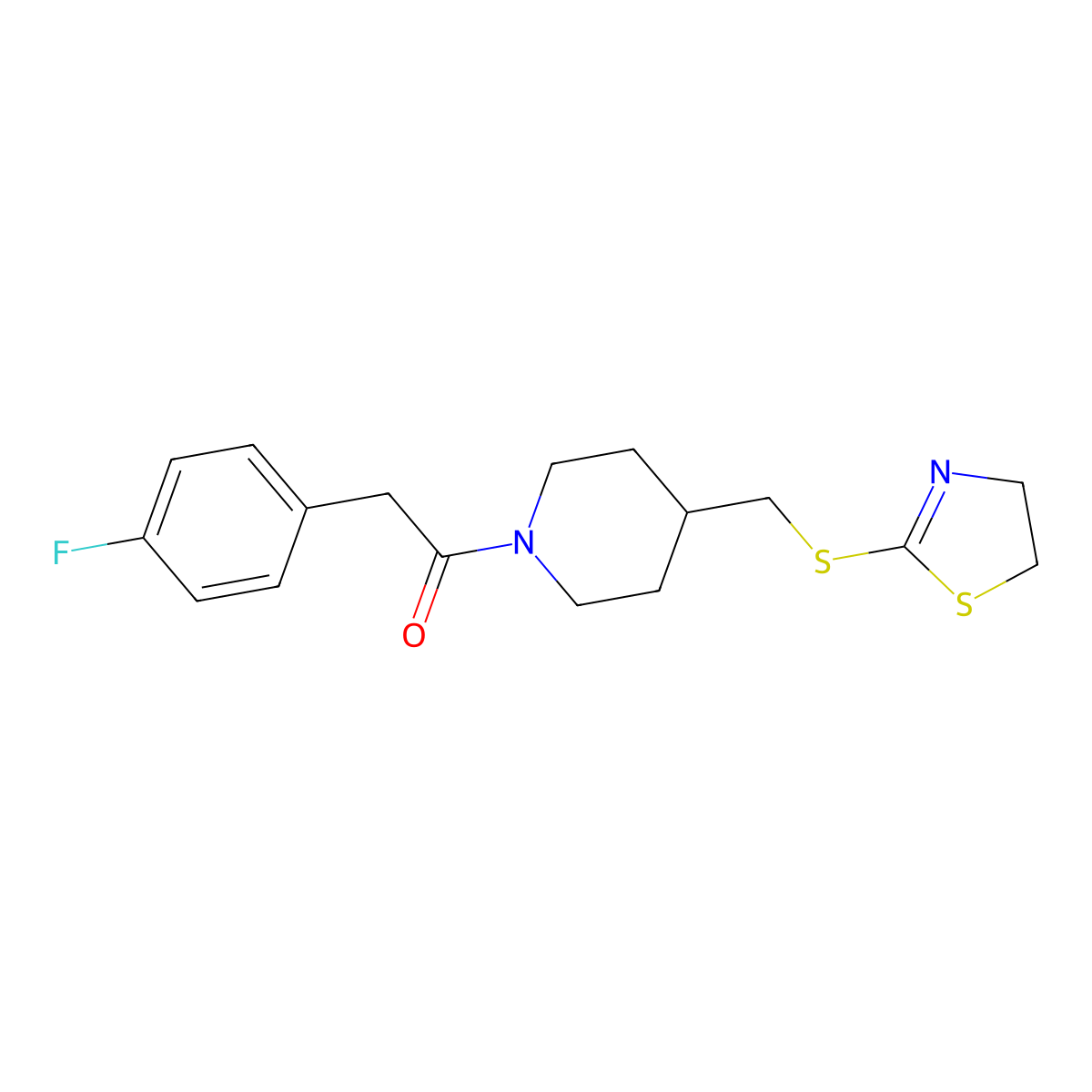 1-(4-(((4,5-Dihydrothiazol-2-yl)thio)methyl)piperidin-1-yl)-2-(4-fluorophenyl)ethanone molecular structure, CAS 1421461-85-9
