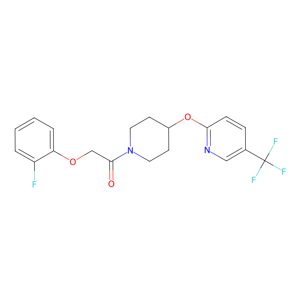 2-(2-Fluorophenoxy)-1-(4-{[5-(trifluoromethyl)pyridin-2-yl]oxy}piperidin-1-yl)ethan-1-one molecular structure, CAS 1421461-86-0