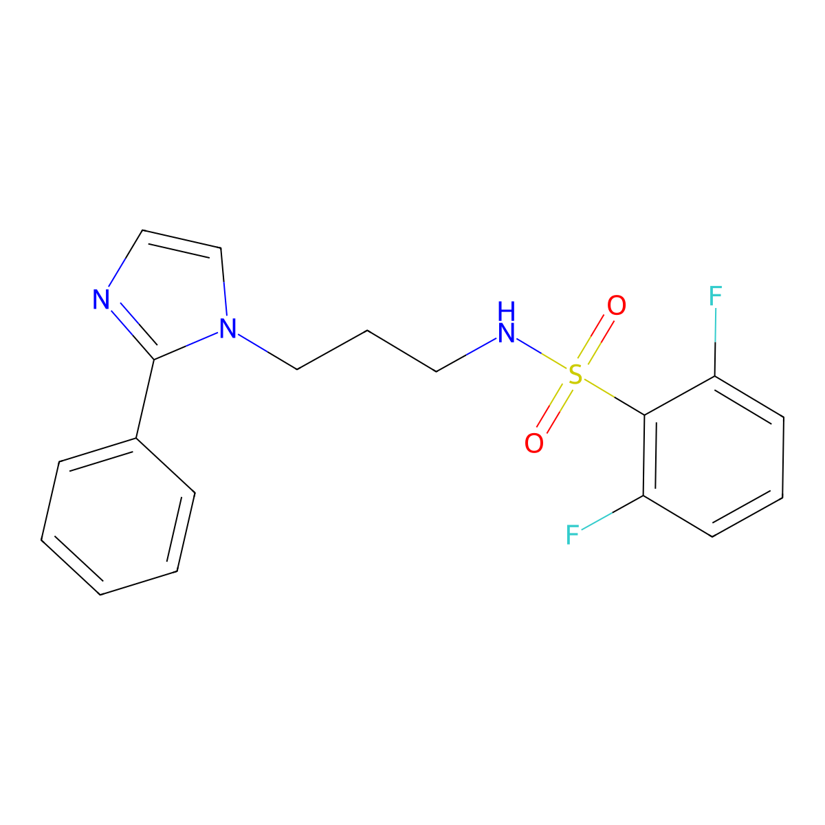 2,6-difluoro-N-(3-(2-phenyl-1H-imidazol-1-yl)propyl)benzenesulfonamide molecular structure, CAS 1421461-91-7