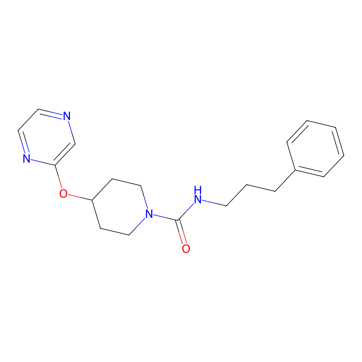 N-(3-phenylpropyl)-4-(pyrazin-2-yloxy)piperidine-1-carboxamide molecular structure, CAS 1421461-98-4