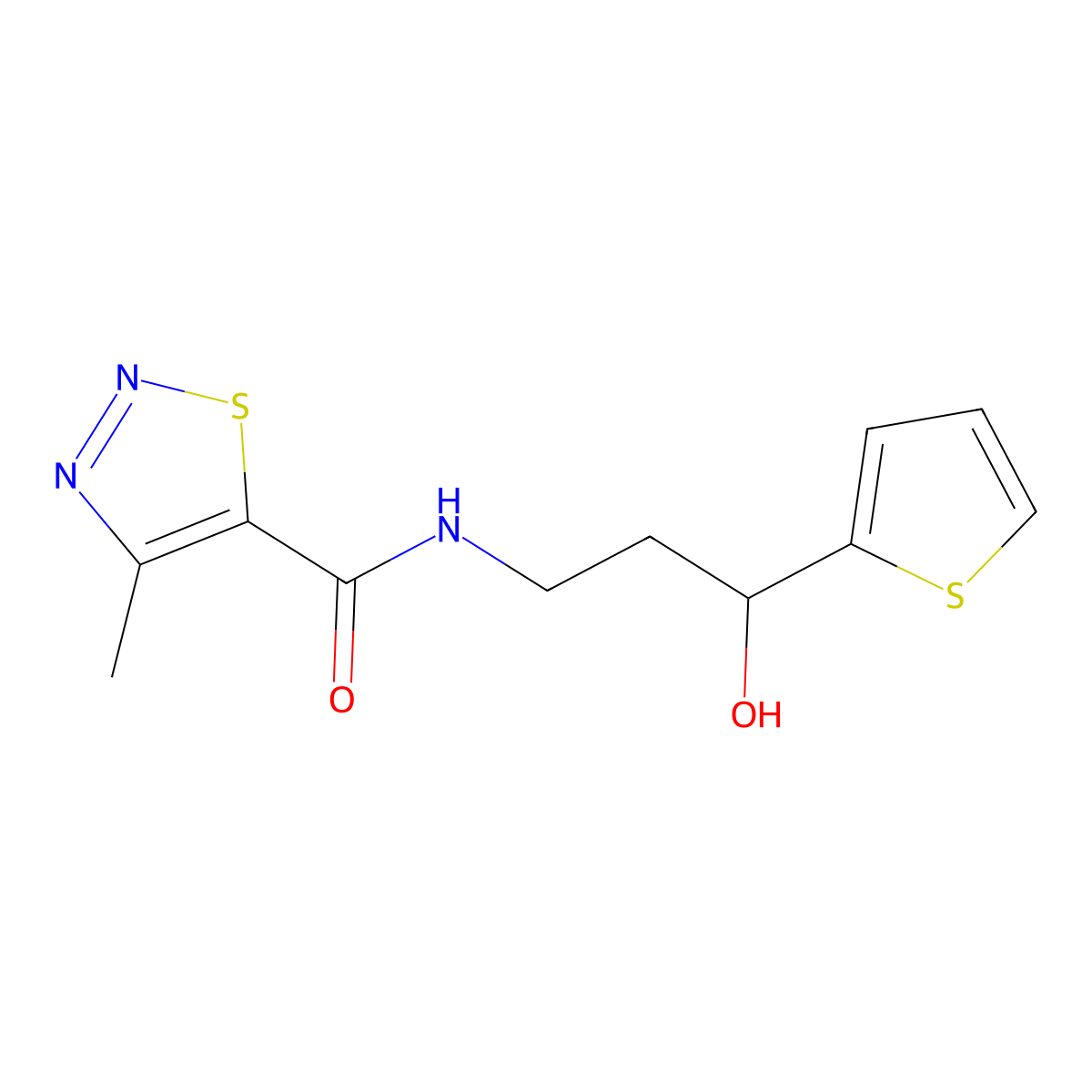 N-[3-Hydroxy-3-(thiophen-2-YL)propyl]-4-methyl-1,2,3-thiadiazole-5-carboxamide molecular structure, CAS 1421462-00-1
