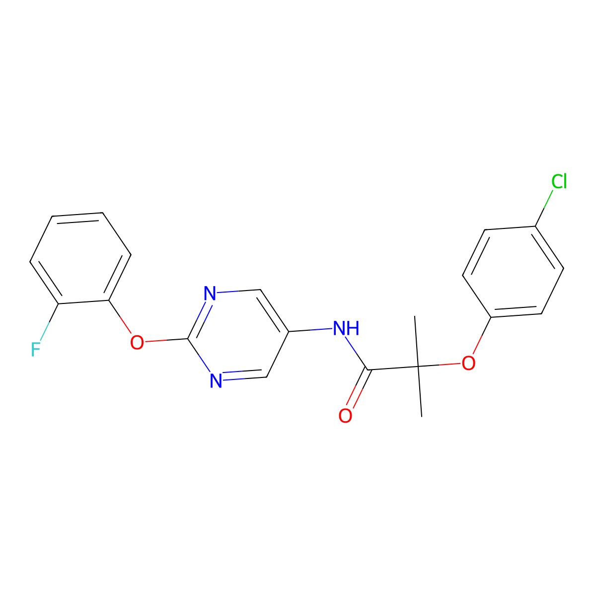2-(4-Chlorophenoxy)-N-[2-(2-fluorophenoxy)pyrimidin-5-YL]-2-methylpropanamide molecular structure, CAS 1421462-02-3