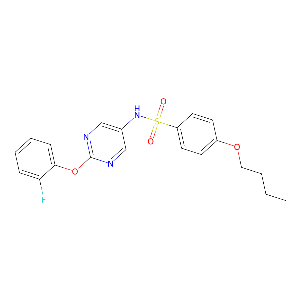 4-butoxy-N-(2-(2-fluorophenoxy)pyrimidin-5-yl)benzenesulfonamide molecular structure, CAS 1421462-14-7