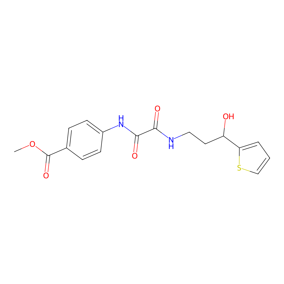 Methyl 4-(2-((3-hydroxy-3-(thiophen-2-yl)propyl)amino)-2-oxoacetamido)benzoate molecular structure, CAS 1421462-18-1