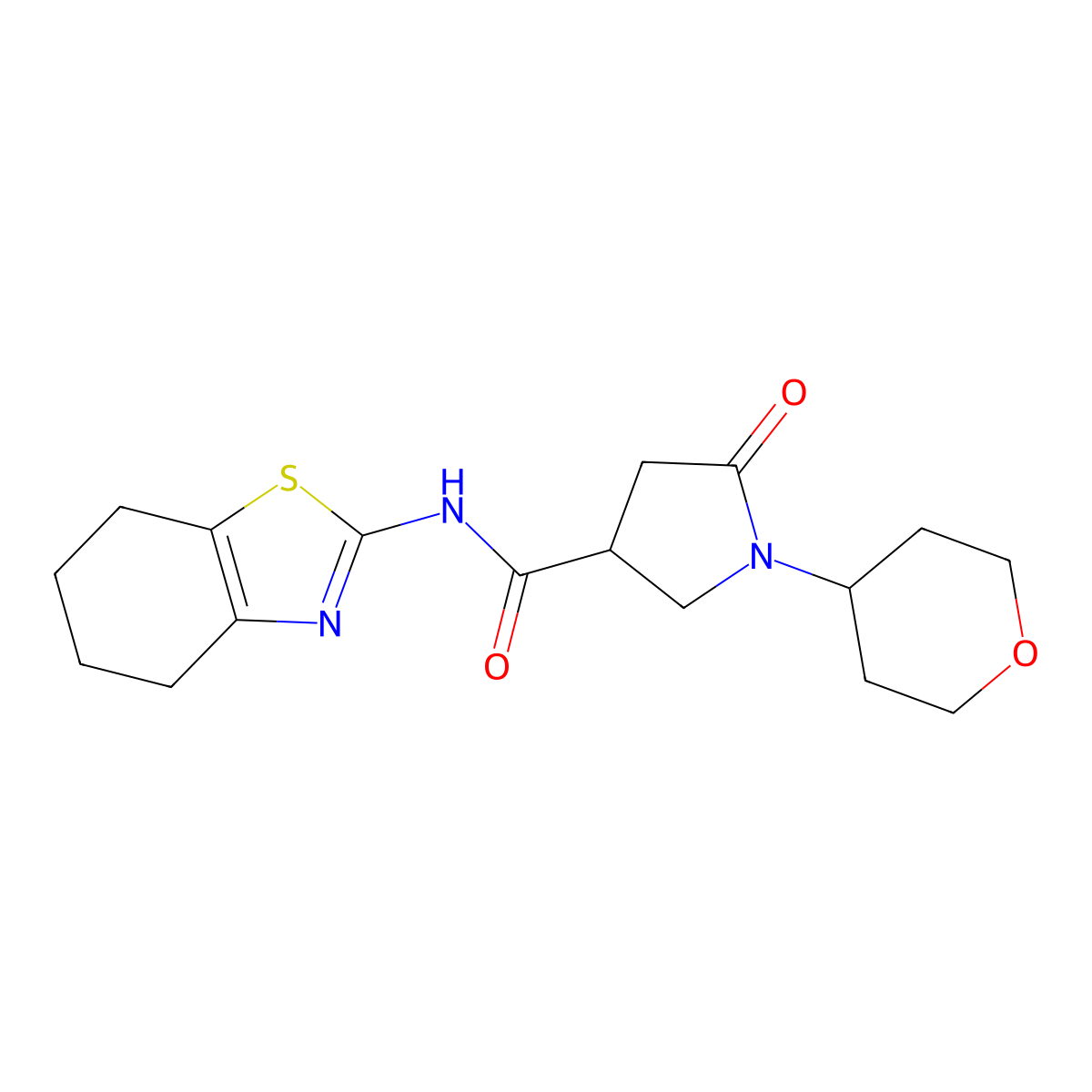 5-oxo-1-(tetrahydro-2H-pyran-4-yl)-N-(4,5,6,7-tetrahydrobenzo[d]thiazol-2-yl)pyrrolidine-3-carboxamide molecular structure, CAS 1421462-24-9