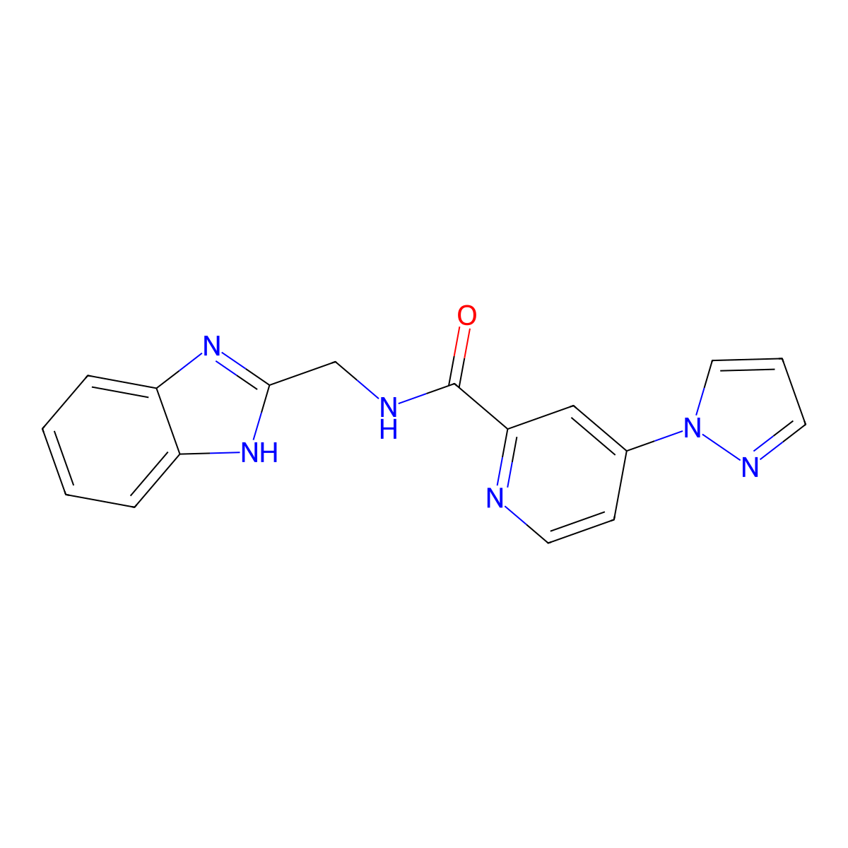 N-((1H-benzo[d]imidazol-2-yl)methyl)-4-(1H-pyrazol-1-yl)picolinamide molecular structure, CAS 1421462-35-2