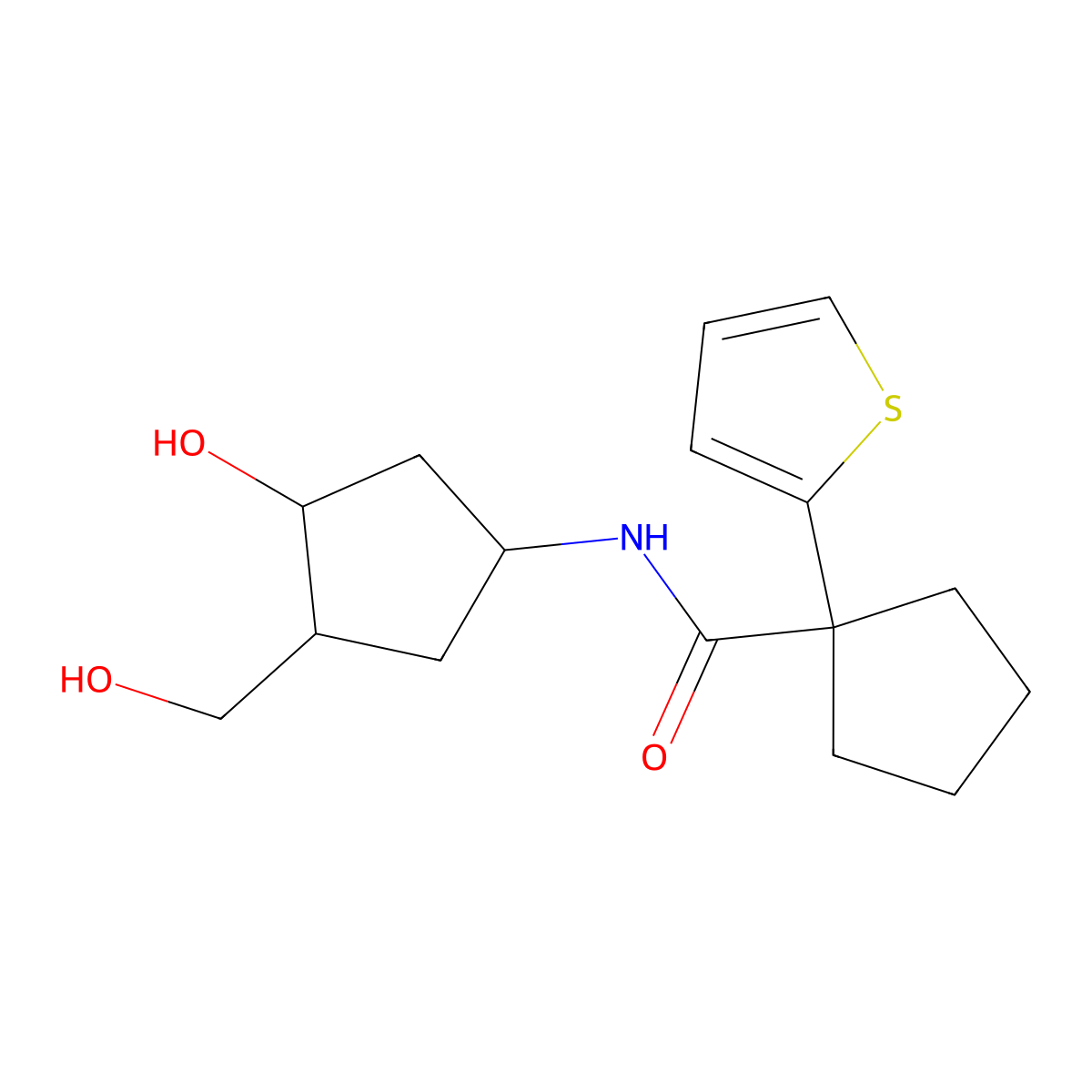 N-(3-hydroxy-4-(hydroxymethyl)cyclopentyl)-1-(thiophen-2-yl)cyclopentanecarboxamide molecular structure, CAS 1421462-36-3