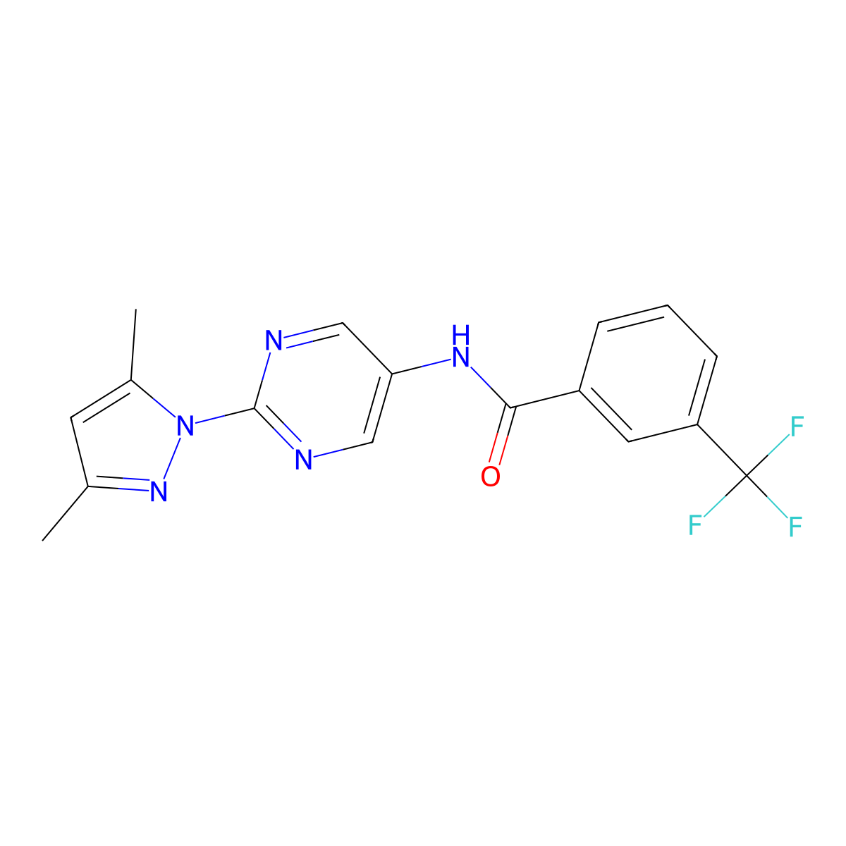 N-[2-(3,5-dimethyl-1H-pyrazol-1-yl)pyrimidin-5-yl]-3-(trifluoromethyl)benzamide molecular structure, CAS 1421462-39-6