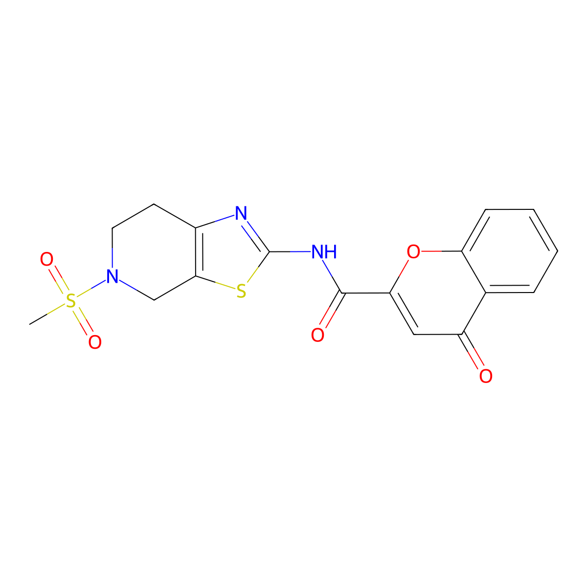 N-(5-(methylsulfonyl)-4,5,6,7-tetrahydrothiazolo[5,4-c]pyridin-2-yl)-4-oxo-4H-chromene-2-carboxamide molecular structure, CAS 1421462-41-0