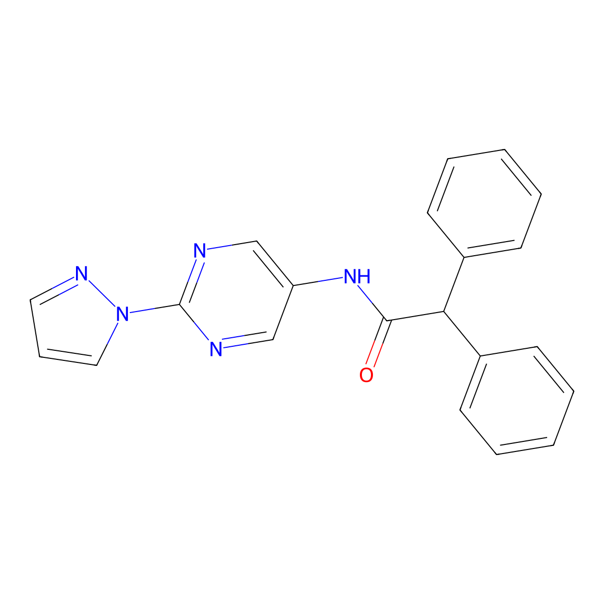 N-(2-(1H-pyrazol-1-yl)pyrimidin-5-yl)-2,2-diphenylacetamide molecular structure, CAS 1421462-44-3