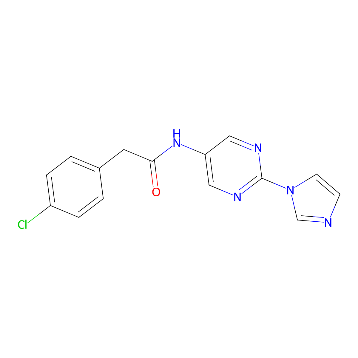 N-(2-(1H-imidazol-1-yl)pyrimidin-5-yl)-2-(4-chlorophenyl)acetamide molecular structure, CAS 1421462-49-8