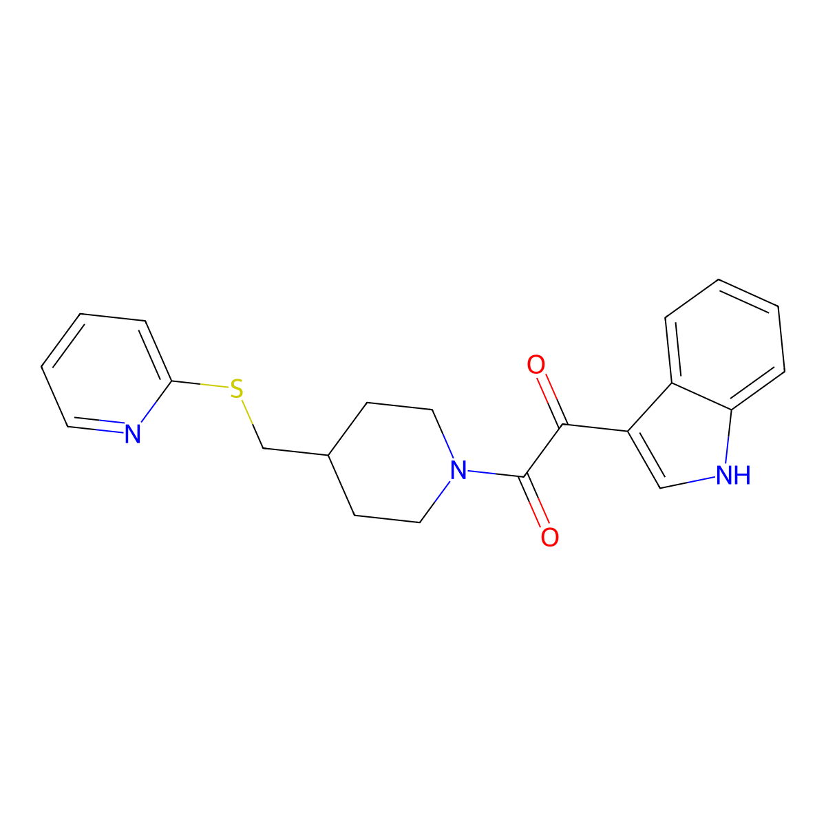 1-(1H-indol-3-yl)-2-(4-((pyridin-2-ylthio)methyl)piperidin-1-yl)ethane-1,2-dione molecular structure, CAS 1421462-52-3