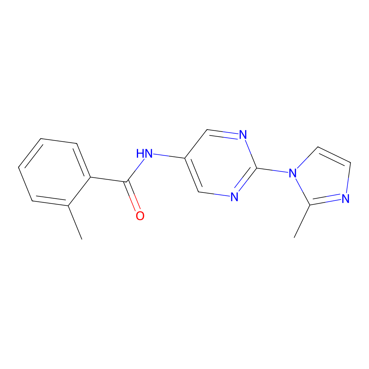2-methyl-N-(2-(2-methyl-1H-imidazol-1-yl)pyrimidin-5-yl)benzamide molecular structure, CAS 1421462-53-4