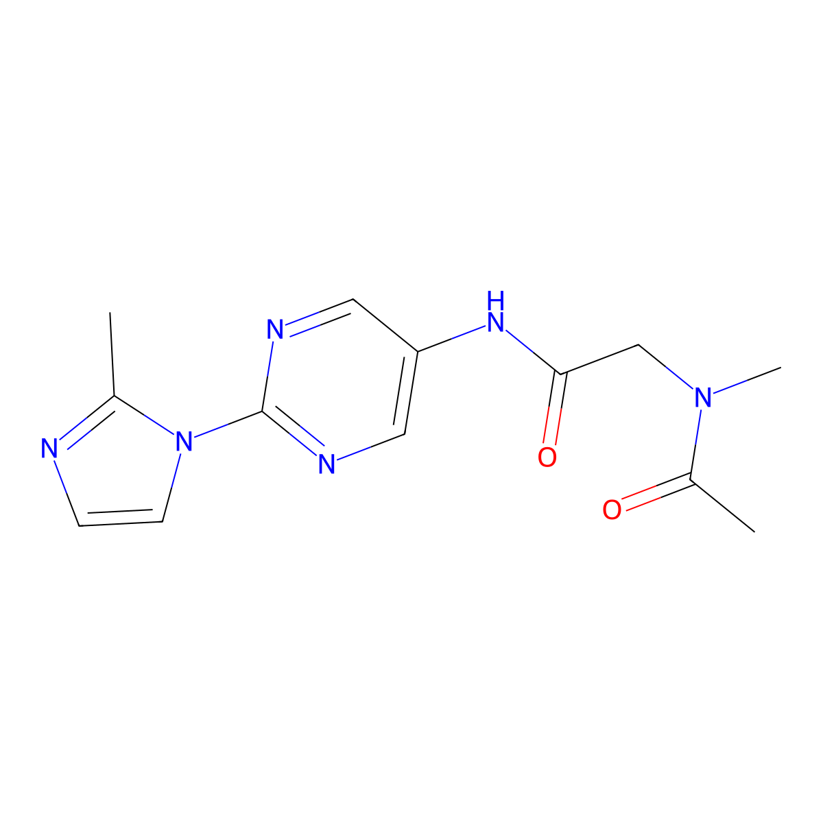 N-methyl-N-(2-((2-(2-methyl-1H-imidazol-1-yl)pyrimidin-5-yl)amino)-2-oxoethyl)acetamide molecular structure, CAS 1421462-57-8
