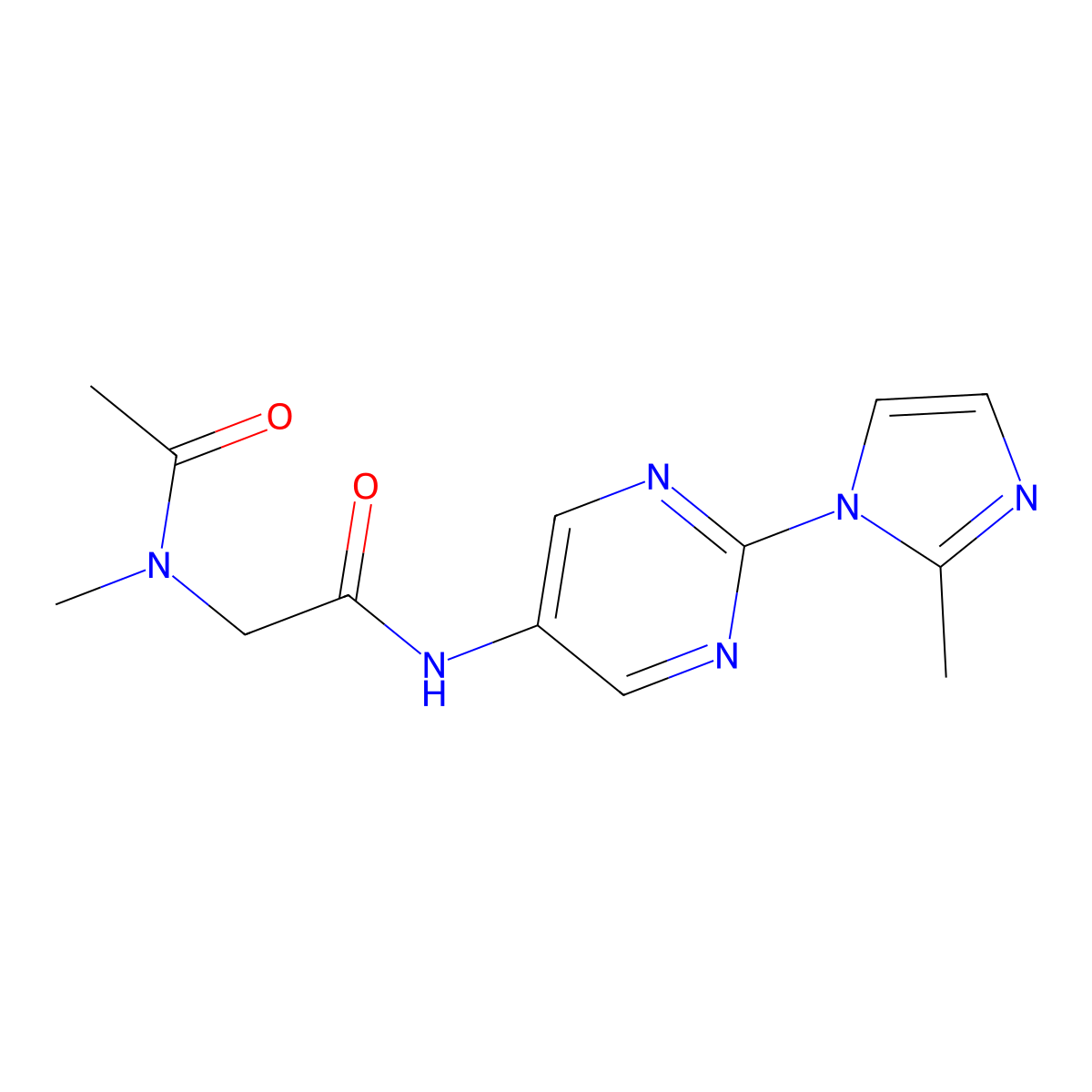 N-methyl-N-(2-((2-(2-methyl-1H-imidazol-1-yl)pyrimidin-5-yl)amino)-2-oxoethyl)acetamide molecular structure, CAS 1421462-57-8