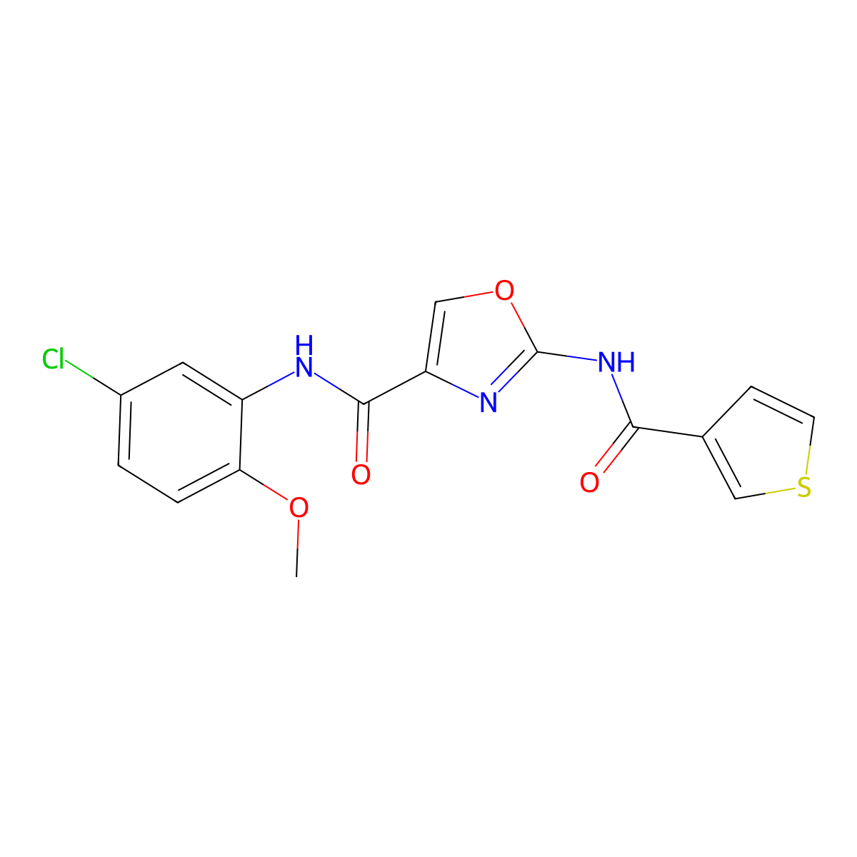 N-(5-chloro-2-methoxyphenyl)-2-(thiophene-3-carboxamido)oxazole-4-carboxamide molecular structure, CAS 1421462-58-9