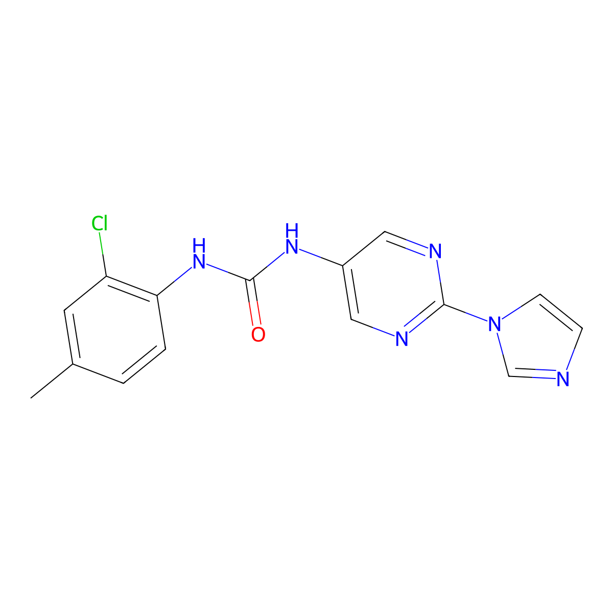 1-(2-(1H-imidazol-1-yl)pyrimidin-5-yl)-3-(2-chloro-4-methylphenyl)urea molecular structure, CAS 1421462-60-3