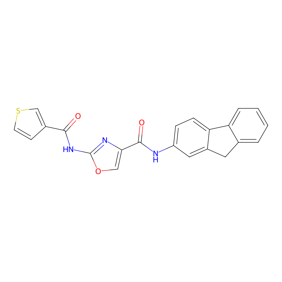 N-(9H-Fluoren-2-YL)-2-(thiophene-3-amido)-1,3-oxazole-4-carboxamide molecular structure, CAS 1421462-64-7