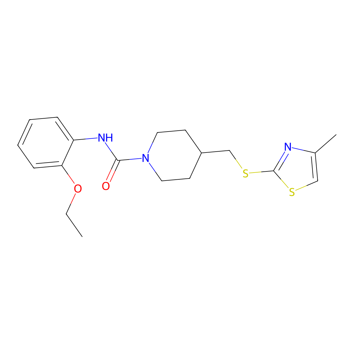 N-(2-ethoxyphenyl)-4-(((4-methylthiazol-2-yl)thio)methyl)piperidine-1-carboxamide molecular structure, CAS 1421462-69-2